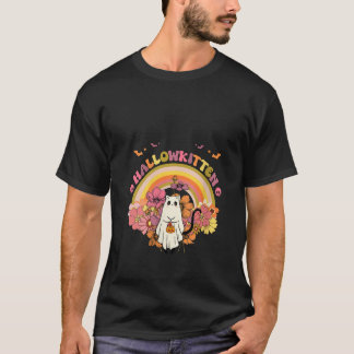 T-shirt Femme Hallowkitten Ghost Cat Retro Halloween Groo
