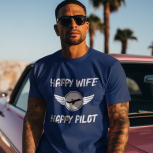 T-shirt Femme Heureuse Pilote Heureux Typographie, Aviatio