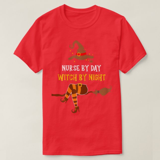 T-shirt Femme Infirmière De Jour Sorcière De Nuit Hallowee (Design devant)