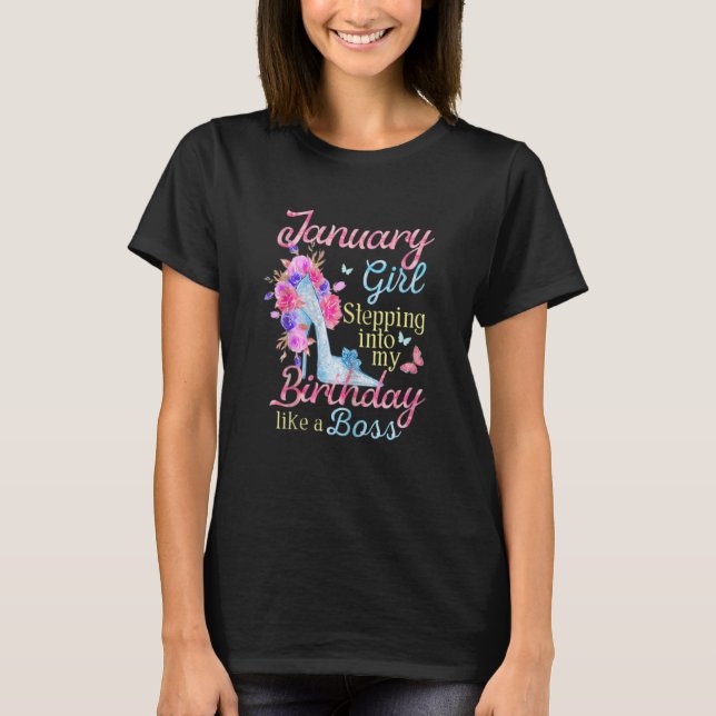 T-shirt Femme Janvier Fille Entrant Dans Mon Anniversaire  (Devant)