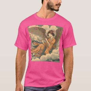 T-shirt Femme japonaise Jouant Flute Vintage Woodblock Fem