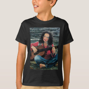 T-shirt Femme Jouant De La Musique Avec Guitare Acoustique