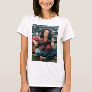 T-shirt Femme Jouant De La Musique Avec Guitare Acoustique