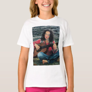 T-shirt Femme Jouant De La Musique Avec Guitare Acoustique