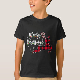 T-shirt Femme Joyeux Buffle de rennes de Noël Plaid Rouge