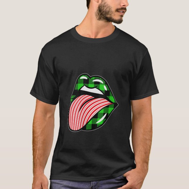 T-shirt Femme Le Noël Vert Plaid Sucre de canne Lips Co (Devant)