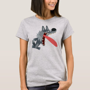 T-shirt Femme Loup de Dessin Animé Mignon et Excit