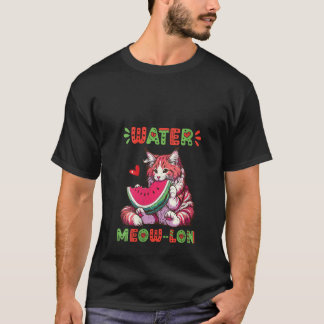 T-shirt Femme Maine Chat de Coon Manger Watermelon Vib été