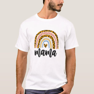 T-shirt Femme Mama Leopard Rainbow Cadeau Pour Nouvelle Ma
