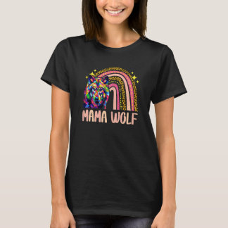 T-shirt Femme Mama Wolf Wolves Wild Maman Rainbow Leopard