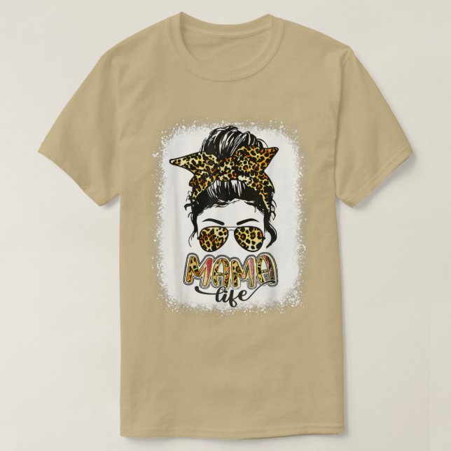 T-shirt Femme Maman Vie Bleached Maman Vie Leopard Message (Design devant)