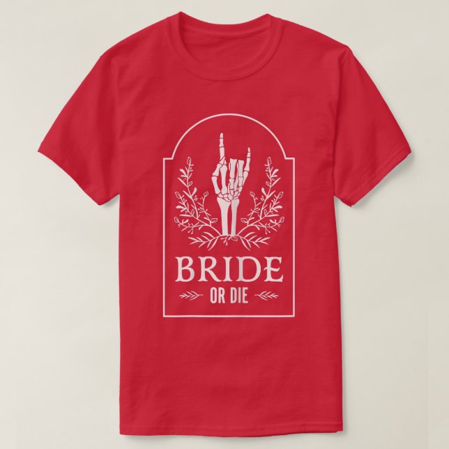 T-shirt Femme Mariée Ou Mort Avec Halloween Squelette Main (Design devant)