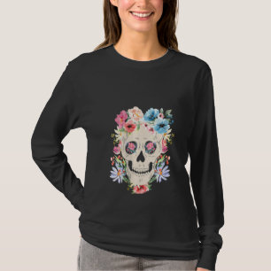 T-shirt Femme Mexicaine Crâne Avec Fleurs Pour Le Jour De