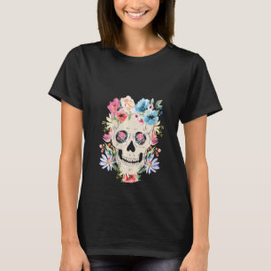 T-shirt Femme Mexicaine Crâne Avec Fleurs Pour Le Jour De