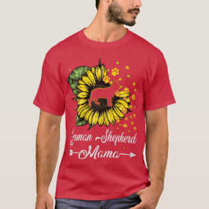 T-shirt Femme mignonne berger allemand Mama Sunflower Chie