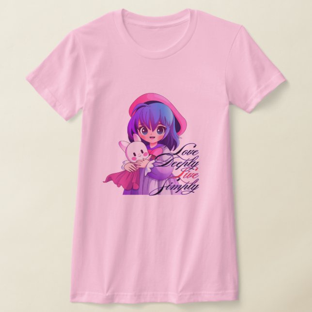 T-shirt femme mignonne rose Anime (Poser)