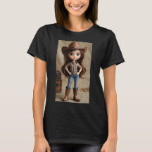 T-Shirt Femme Mode Western Cowgirl Brunette Mignon