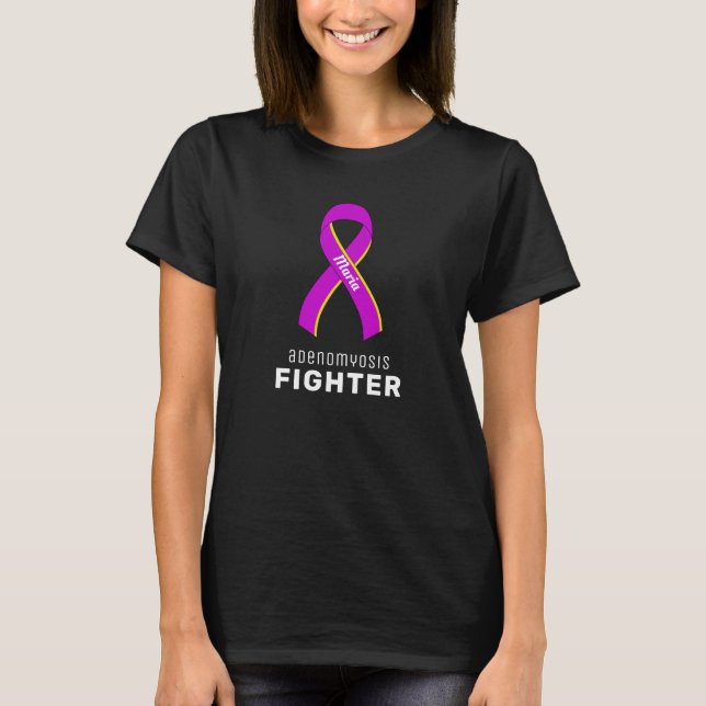 T-shirt femme noire Adenomyosis Fighter Ribbon (Devant)