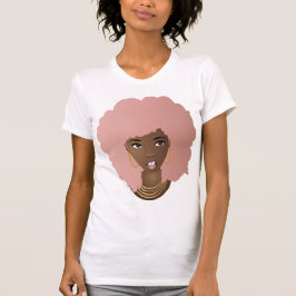 T-shirt Femme noire, Afro rose, Expression agacée