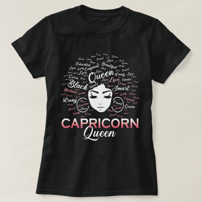 T-shirt Femme noire Capricorn Reine Janvier Anniversaire T (Design devant)