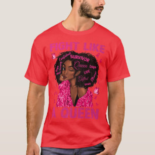 T-shirt Femme Noire Fille Combattre Comme Une Reine Cancer