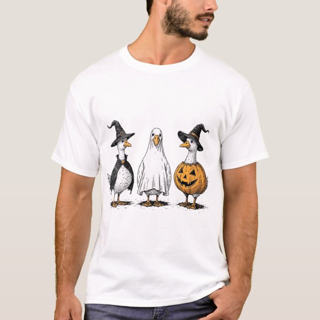 T-shirt Femme Oies Éffrayantes Halloween Citrouille Fall B (Devant)