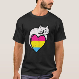 T-shirt Femme Pansexuel Cœur Chat Pochette Pan Drapeau de
