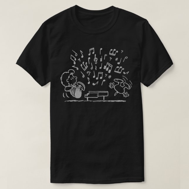 T-shirt Femme Peanuts Schroeder Jouer Piano VNeck (Design devant)