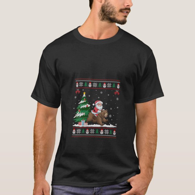 T-shirt Femme Père Noël Riding Grizzly Oear Tree Lighting  (Devant)