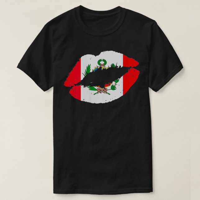 T-shirt Femme Pérou lèvres Kiss Peruvien Drapeau Pride Spo (Design devant)
