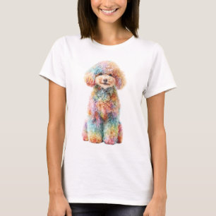 T-shirt Femme Poodle Aquarelle Pastel Arc-en-ciel