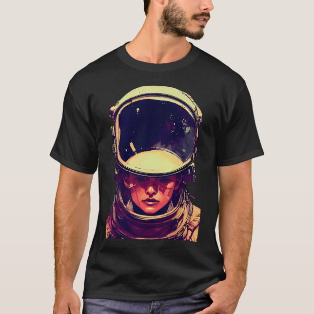 T-shirt Femme portant un casque d'astronaute (Devant)