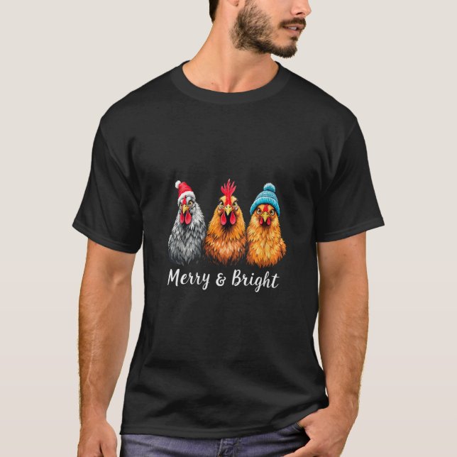 T-shirt Femme Poulets Amateur Agricole Joyeux Noël brillan (Devant)