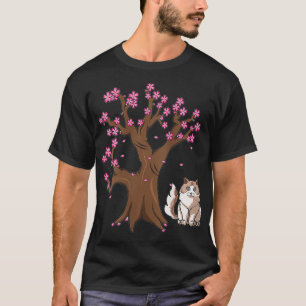 T-shirt Femme Ragdoll Chat Maman Japonaise Fleur de cerisi