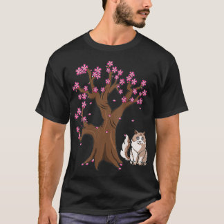 T-shirt Femme Ragdoll Chat Maman Japonaise Fleur de cerisi