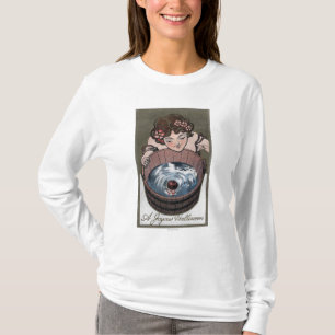 T-shirt Femme regardant dans le baril en bois