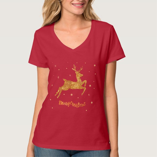 T-shirt femme Reindeer de Noël doré (Devant)