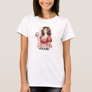 T-shirt Femme rétro avec café lundi encore drôle