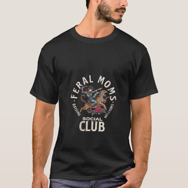 T-shirt Femme Rétro Funny Feral Moms Social Club Sarcasti (Devant)
