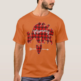 T-shirt Femme Rouge Plaid Ours Maman Avec 5 Cubs Ours Mama