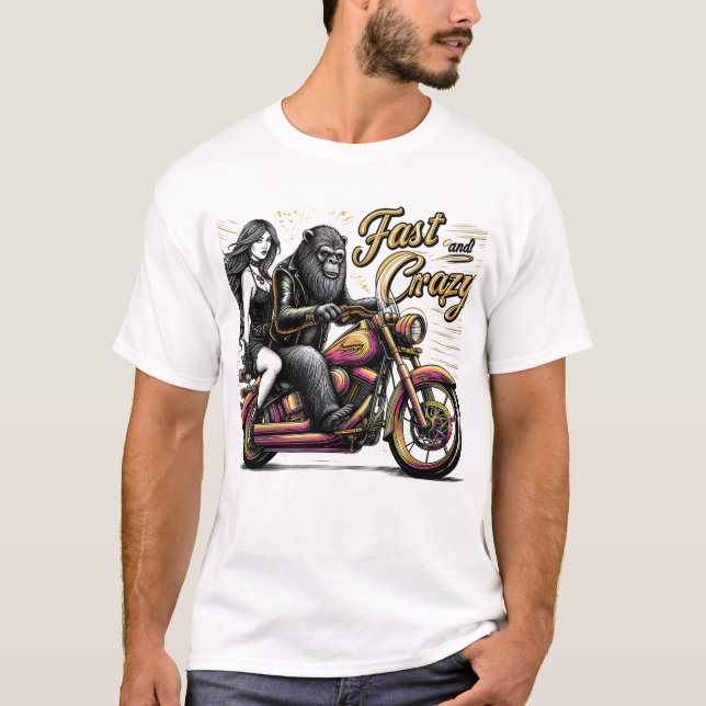 T-shirt Femme Sasquatch Yeti bigfoot sur moto (Devant)