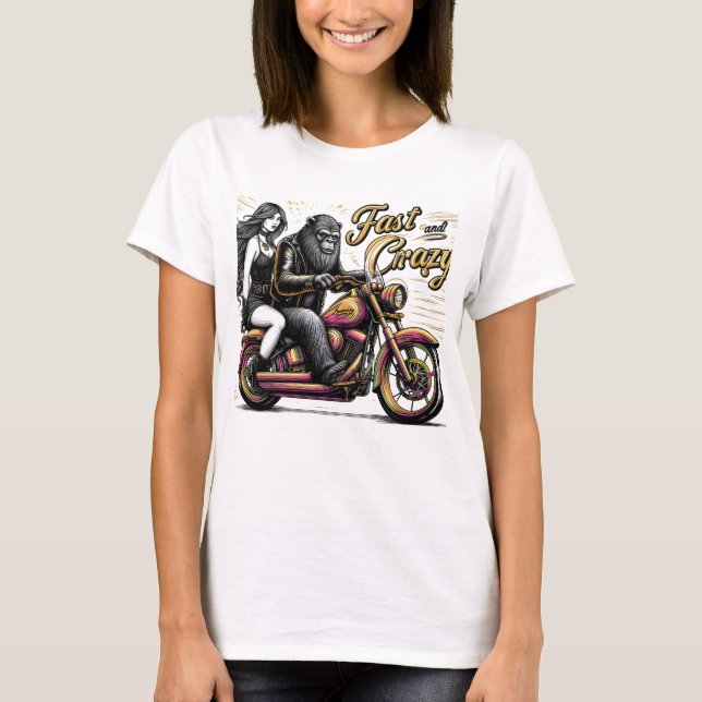 T-shirt Femme Sasquatch Yeti bigfoot sur moto (Devant)