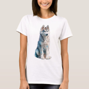 T-shirt Femme Sibérien Husky Glacé Bleu Éthéré