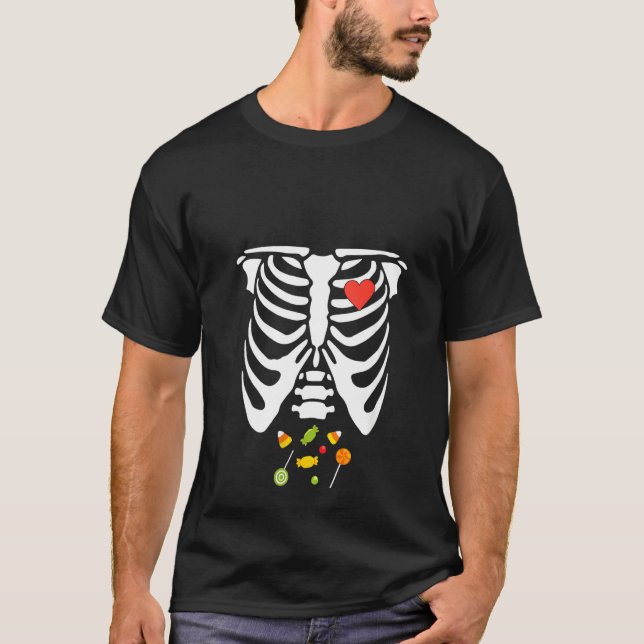 T-shirt Femme Skeleton Rib Cage Halloween Candy Traitement (Devant)