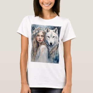 T-shirt Femme slave et loup blanc