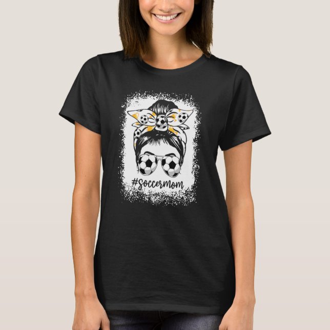 T-shirt Femme Soccer Maman Messy Bun Soccer (Devant)