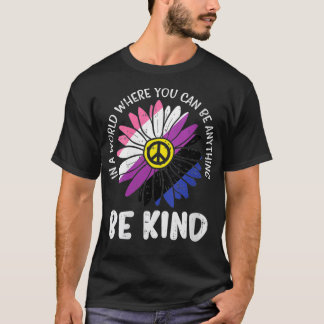 T-shirt Femme Soyez gentil Genderfluid Daisy Paix Hippie F