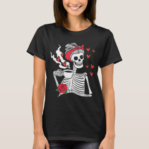 T-shirt Femme Squelette Boire Café Drôle Squelette Squelet