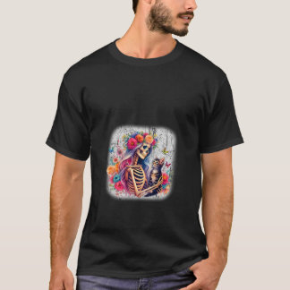 T-shirt Femme Squelette Femme Et Amoureux de les chats Cut