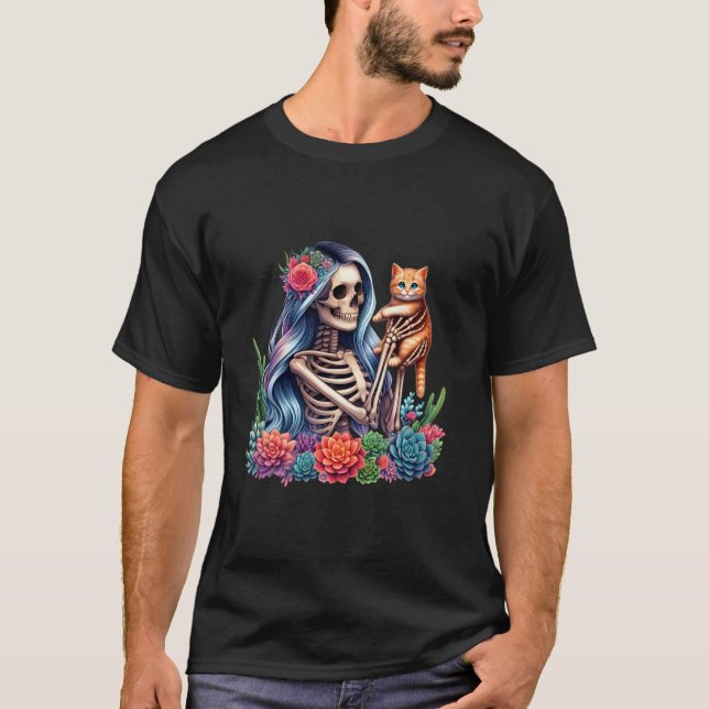 T-shirt Femme Squelette Kitten Chat Plante Succulent Lover (Devant)